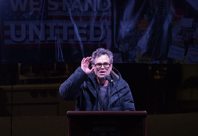 Mark Ruffalo speaking at a podium