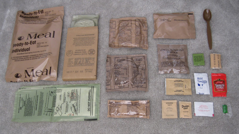 Meal, Ready-to-Eat (MRE) displayed in its packaging