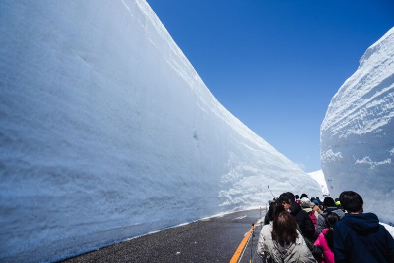 Crowd standing within the Tateyama Snow Corridor