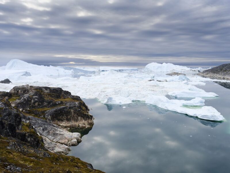 Ice floating across the water of the Ilulissat Icefjord 
