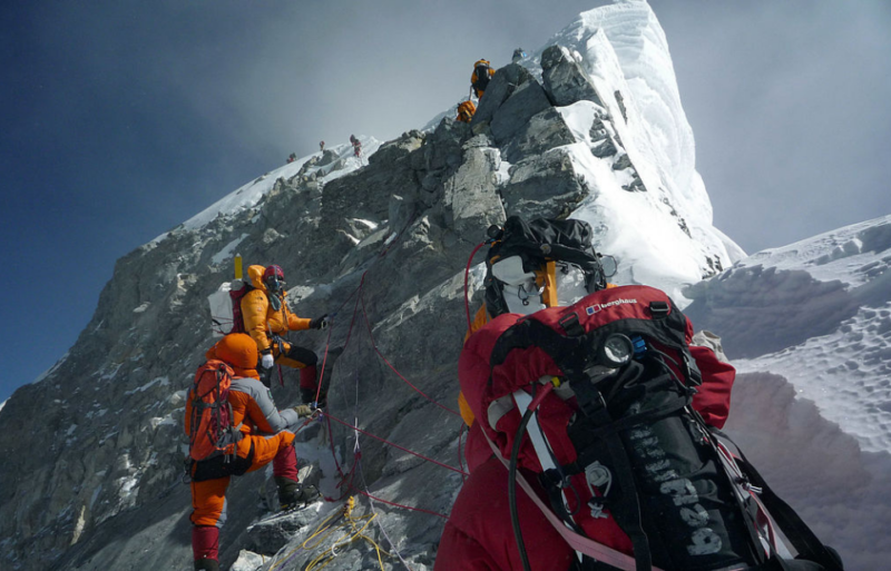 Climbers near the summit of Mount Everest