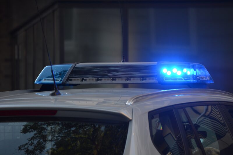 Blue lights on the top of a police car