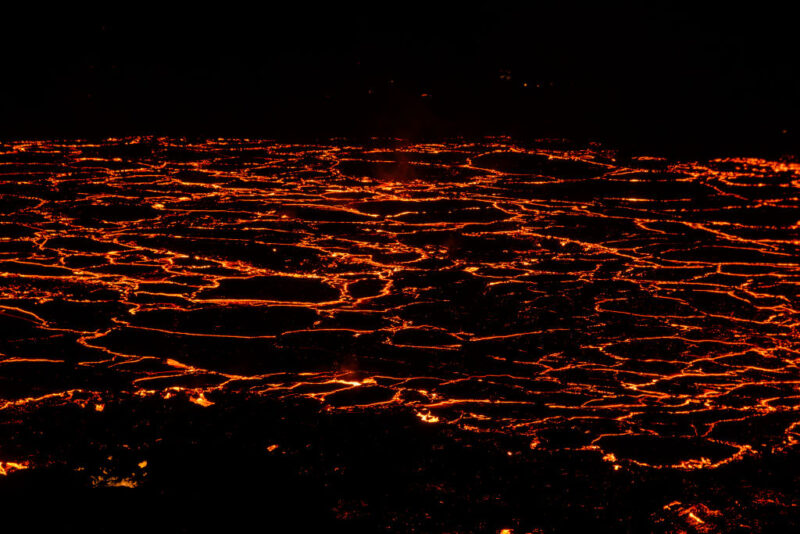 Lava flowing across the ground