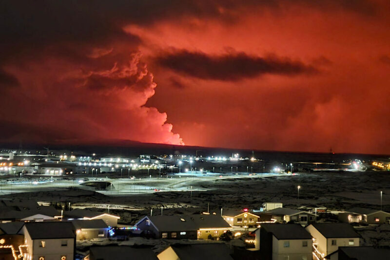 Red and orange skies over the Icelandic town of Hafnarfjörður