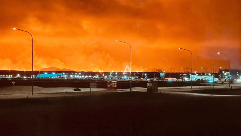 Orange sky over the Icelandic town of Keflavik